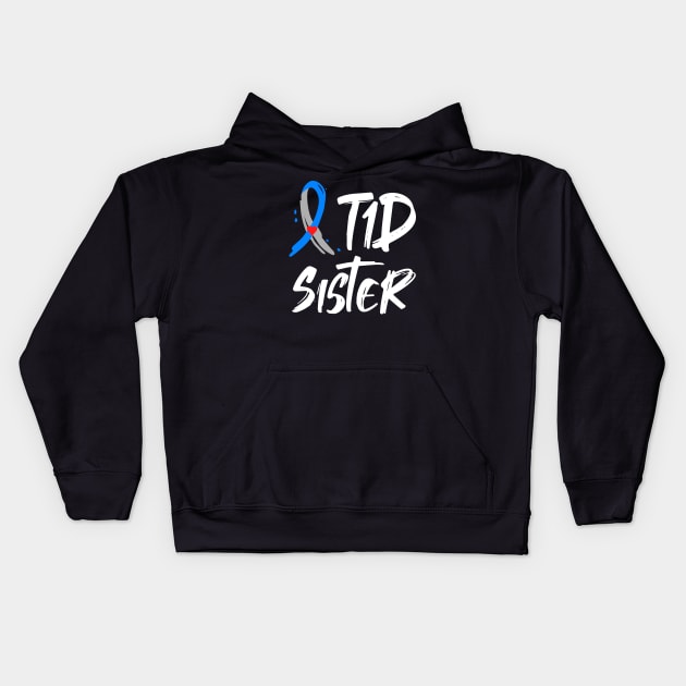 T1D Sister Shirt Type 1 Diabetes Awareness Blue Gray Ribbon Kids Hoodie by mateobarkley67